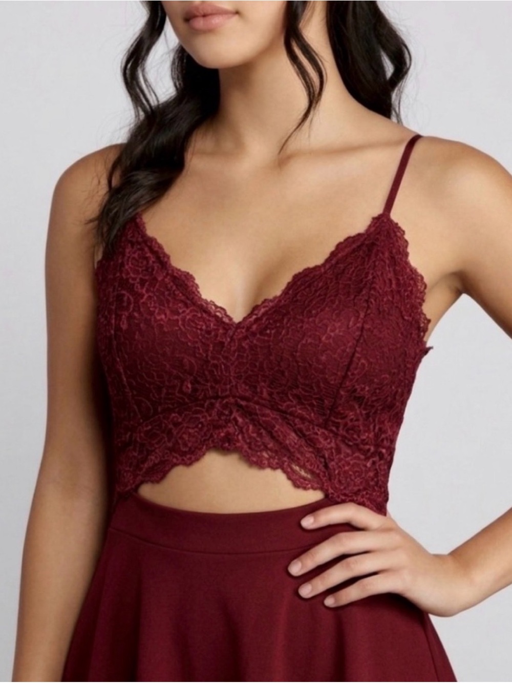 O'Delilah Wine Red Lace Bodice Cutout Dress Dark Coquette Vampire Goth Medium